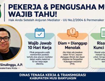 EDUKASI HUBUNGAN INDUSTRIAL: DISNAKERTRANS MUBA JAMIN KEPASTIAN HUKUM, PAHAMI HAK PEKERJA DAN PENGUSAHA SETELAH ANJURAN MEDIATOR SESUAI UU 2/2004 & PERMENAKER 17/2014